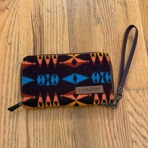 Pendleton Geometric Wristlet in Blue, Orange, and Brown